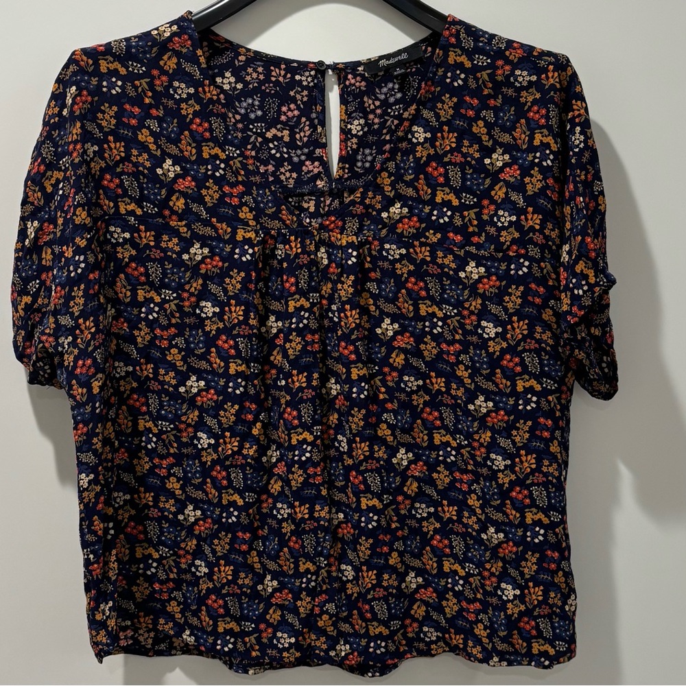 Madewell Navy Blue Viscose Floral Crop Blouse in 'Garden Party' Print Medium